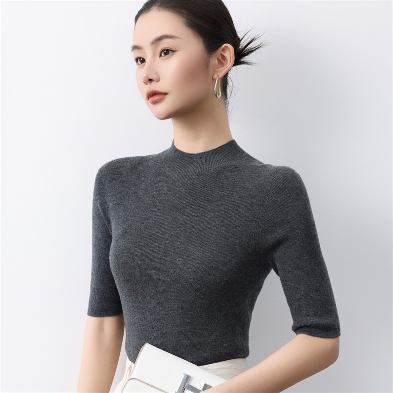 2025年夏季套头短袖简约百搭纯色针织羊毛衫,女装羊毛衫,庆大羊绒