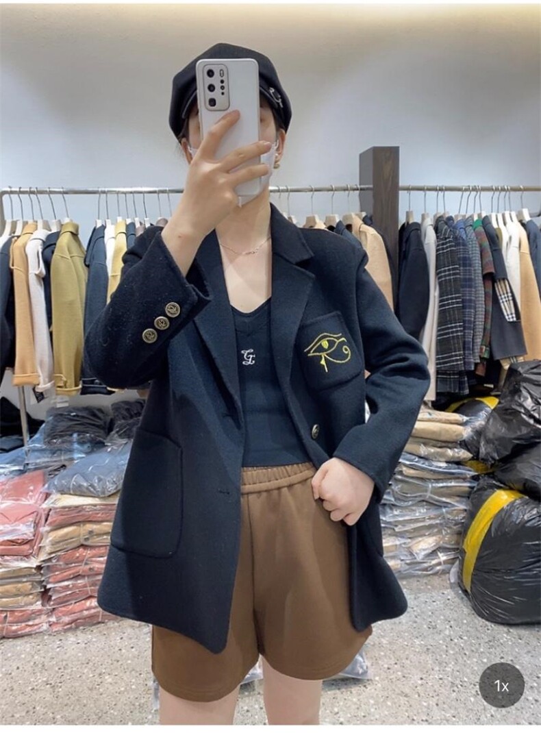 2022新款洋气刺绣图案西装领羊毛双面呢大衣,女装西装,L·H·X