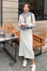 两件套裙子套装女2023春季新款韩版气质时尚衬衫拼接短款西装外套，女装套装/套裙，辉之琳