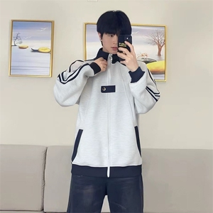 抖音得物品质秋冬美式高街重磅结构拼接织带翻领卫衣夹克外套W113图片