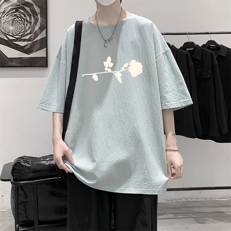 YT26360-P30亚麻短袖t恤男大码五分袖男宽松七分袖大皂风模特,男装T恤,电商A040
