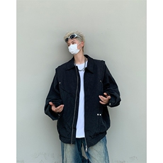美式古着小众翻领夹克男春秋季重磅褶皱设计宽松高街帅气外套，男装夹克，星座410-7