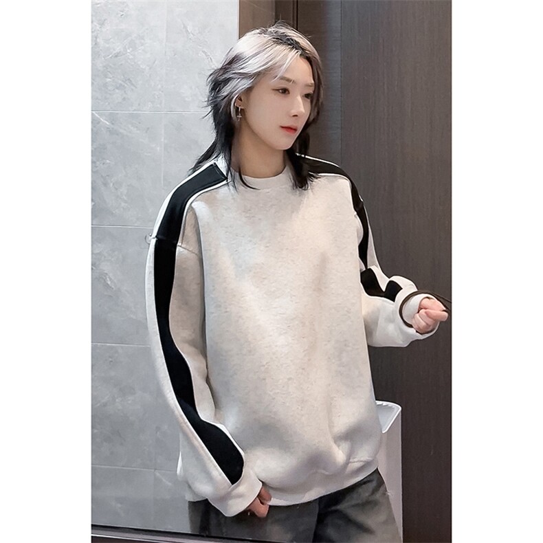 得物二开拼接加绒卫衣男圆领冬季潮套头外套A266-WY60-P35加绒45，女装短外套，电商A266