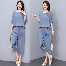 现货！天丝牛仔拼接套装女2024夏季新款洋气优雅气质两件套，女装套装/套裙，魅影