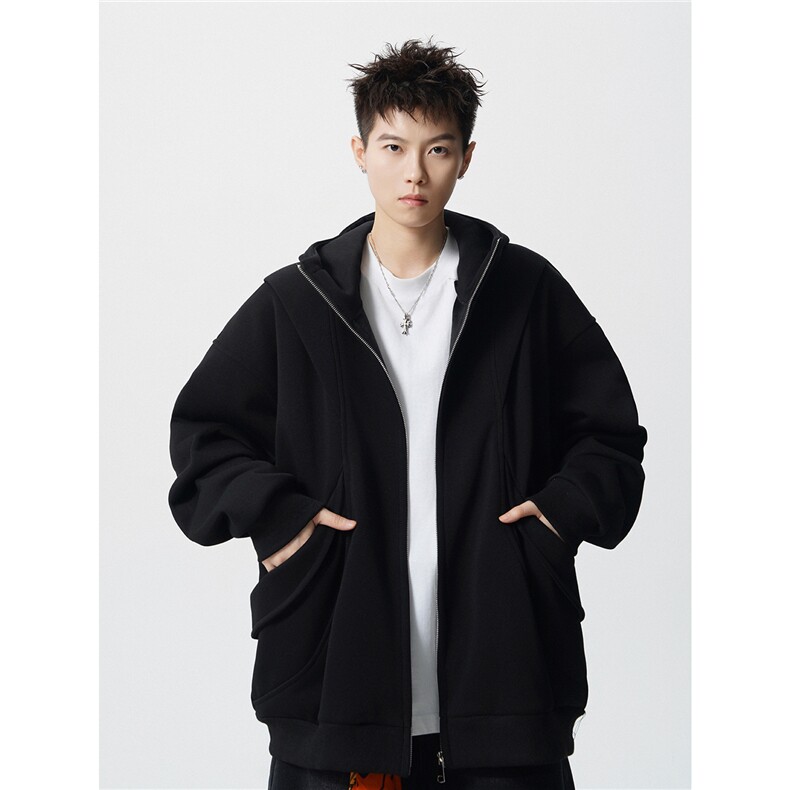 WK2548特68控12855棉45聚酯拼接连帽情侣卫衣宽松外套男，女装短外套，电商B370