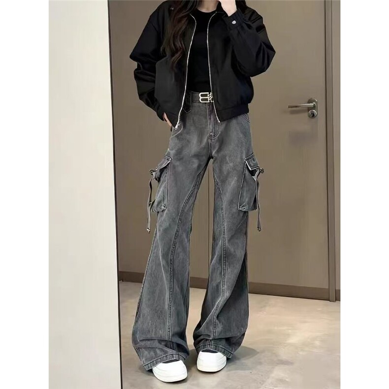 美式高街重磅机能工装裤男潮牌大口袋直筒裤子高级感宽松阔腿长裤,男装工装外套,星座601-1