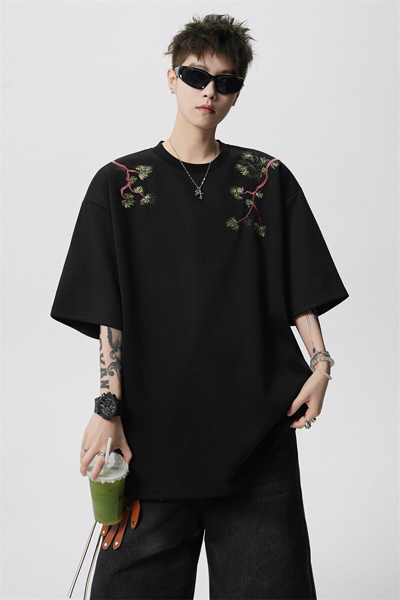 重磅花卉刺绣短袖T恤M-8XL特大码风半袖潮五分袖DX1219/P45,男装T恤,电商B238