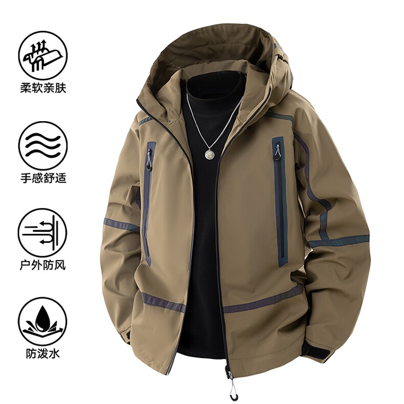 新款硬汉风户外夹克男连帽烫金返光冲锋衣外套A157B-J2511-特P85,男装夹克,电商A157B
