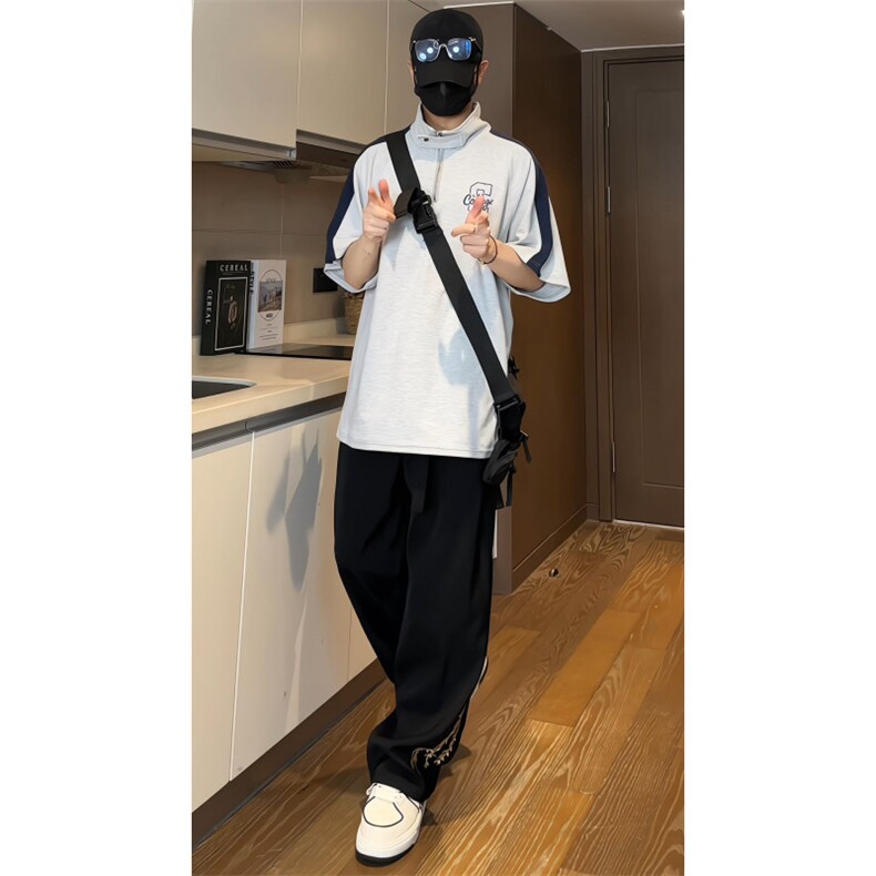 xp2413特P35控78抖音品质夏季美式冰感拉链POLO衫男潮流宽松短袖,男装Polo衫,电商B370
