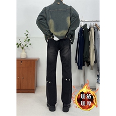 美式ins高街vibe水洗加绒牛仔裤货号加绒K2316P70常规P55，男装牛仔裤，电商A063