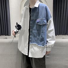 新款衬衫男宽松牛仔拼接纯棉休闲衬衫、百搭上衣CS06，男装衬衫，电商A132（原电商B245）