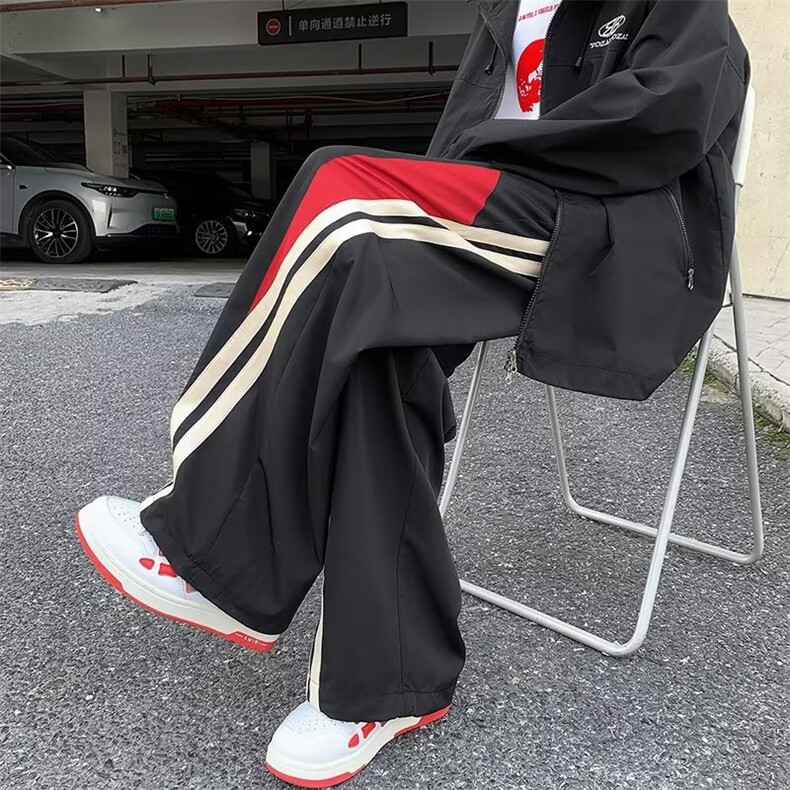 美式拼接条纹运动裤男秋冬季情侣休闲阔腿裤ZK117P40,男装休闲裤,星座1116-2