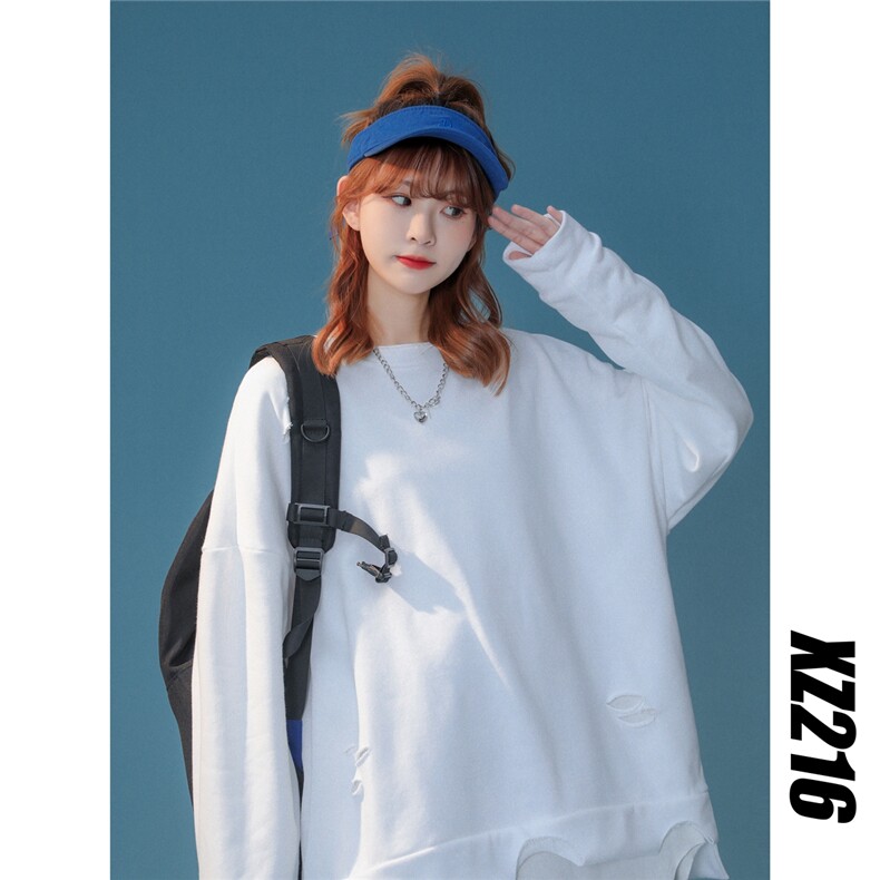 XZ216-YY112-P50 2024春季新款破破烂烂卫衣乞丐叠穿神器图片