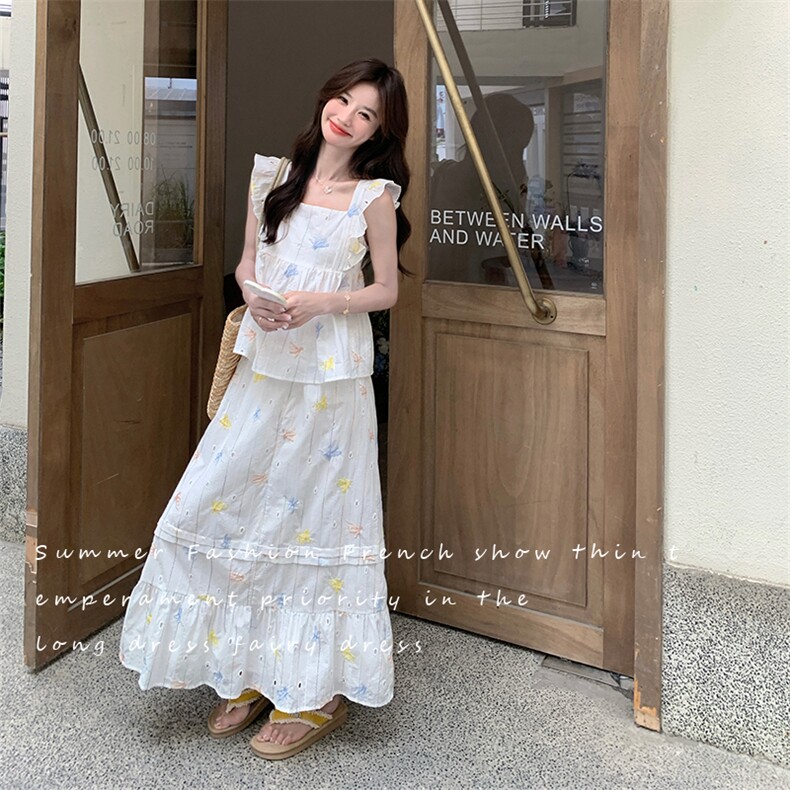 韩版减龄无袖上衣半身裙套装女2025夏季新款高级感温柔减龄两件套,女装套装/套裙,2C052