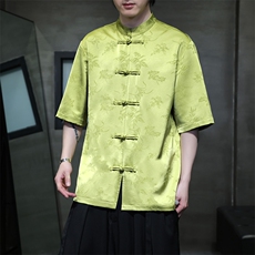 24夏现货大码男士梅兰竹菊提花新款盘扣上衣衬衫T2802-P65-控88，男装衬衫，电商A021