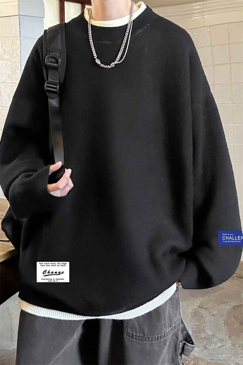 控78假两件毛衣男大码加绒针织衫男毛线衣M80062-P55加绒P70,男装针织衫/毛衣,电商A040