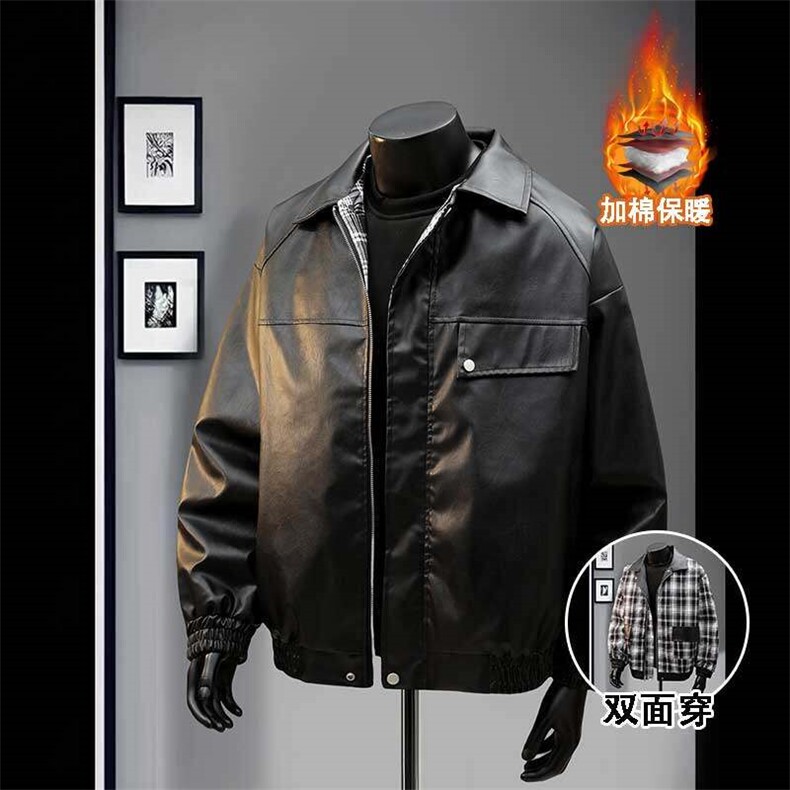 秋冬数据新款双面穿格子皮棉衣美式翻领百搭休闲棉服MF1088 P110图片