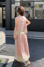 2025夏季女新款粉色初恋风法式温柔气质蕾丝拼接背心半身裙两件套，女装套装/套裙，韩蜜菓
