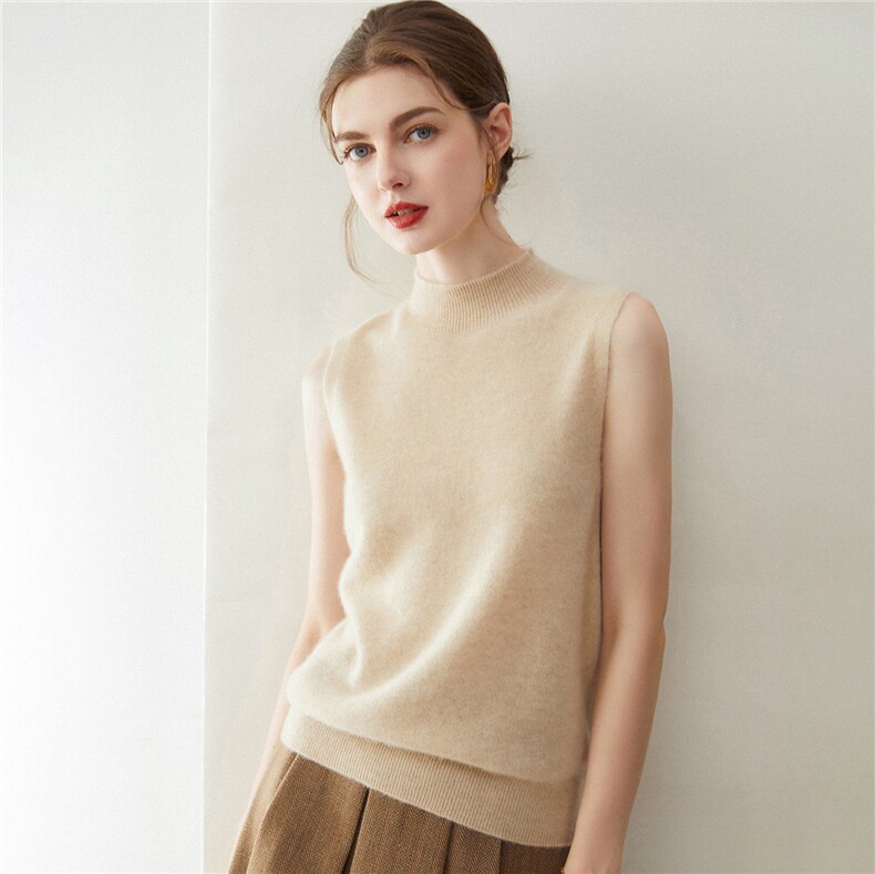 2025秋冬百搭时尚简约一线半高马甲背心针织衫，女装羊绒衫，米乐羊绒
