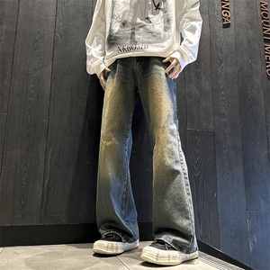 水洗牛仔裤男高街渐变子美式宽松直筒微喇长裤1001-1-GN9027-P42图片