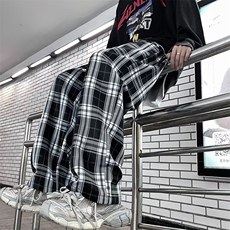 美式复古格子裤子男直筒宽松oversize垂感潮牌阔腿休闲裤QH88-p35，男装休闲裤，星座1008