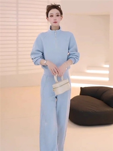 韩版休闲运动套装女春季新款洋气显瘦半开立领卫衣直筒长裤两件套图片