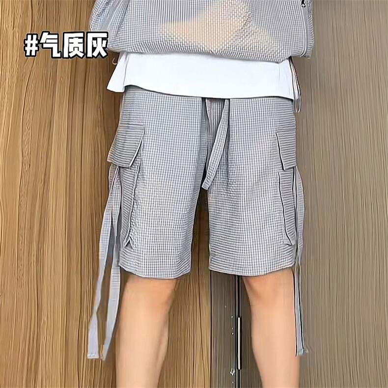 胖子日系休闲短裤男宽松设计感松紧腰运动直筒五分裤子k68-TP25图片
