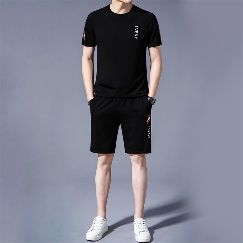 中年爸爸夏装短袖t恤男装条纹polo衫夏季中老年休闲短裤两件套图片