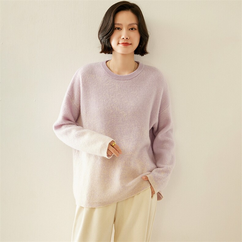 撞色星空山羊绒衫女宽松慵懒毛衣百搭2025秋冬圆领套头针织羊毛衫图片