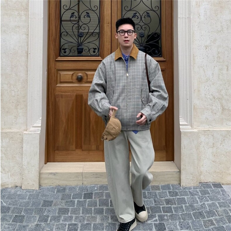 W122-P65文艺新款时尚潮流老钱风灯芯绒领外套夹克ins慵懒原宿,男装T恤,电商B323A
