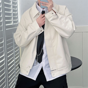 现货-秋季时尚皮衣外套男机车服男士宽松潮流皮夹克休闲 A028 P95图片