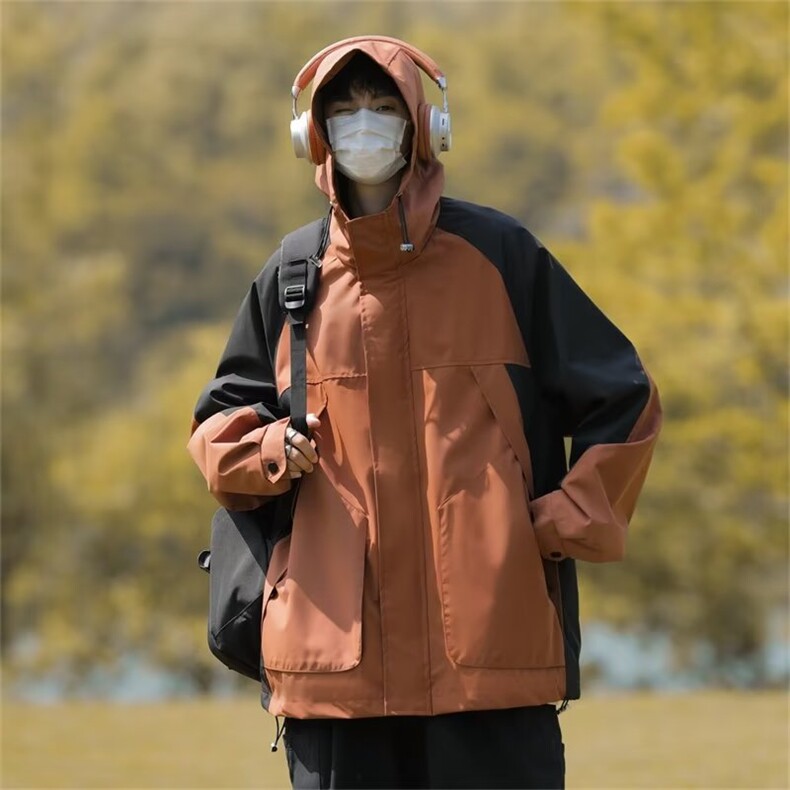冲锋衣男春秋宽松潮牌日系工装连帽外套百搭休闲夹克上衣FK62-p68,男装夹克,星座1008
