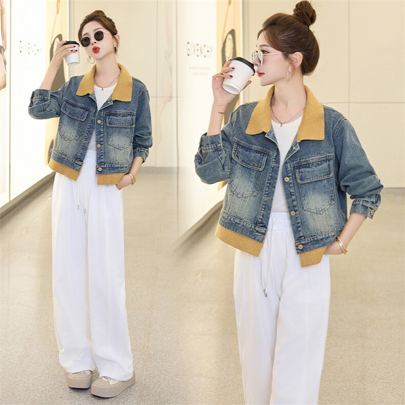 牛仔外套女春秋短款25新款设计感休闲宽松立领夹克小个子上衣套装，女装牛仔外套，跑量工厂店
