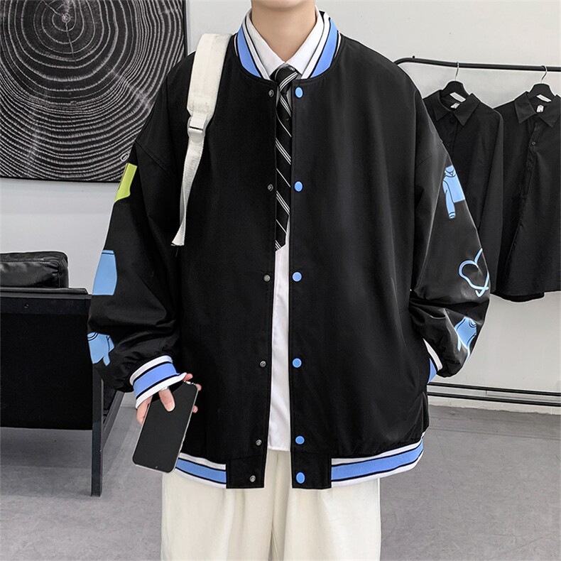 外套男春秋季款潮牌ins美式复古字母印花棒球服22118-70控108图片