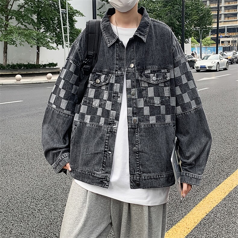 牛仔外套男韩版潮流拼色2023秋冬季新款ins宽松百搭夹克W3034-P62,男装大码男装,星座412-2