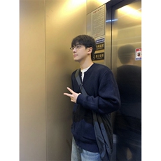 濮院针织衫开衫双口袋原版外套男圆领毛衣宽松慵懒风LF96P65特，男装针织衫/毛衣，电商D256