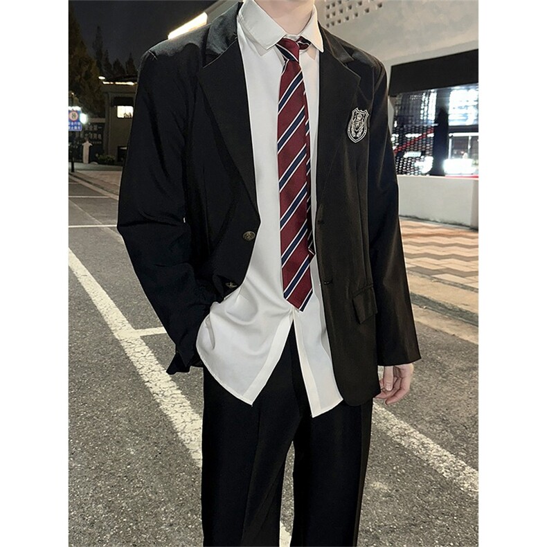 学院风男生西服上衣ins英伦风学生痞帅西装外套班服潮JKW67图片