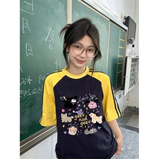 夏季美式高街重磅纯棉三条杠织带插肩撞色男女短袖T恤CZ201-特P25，男装T恤，电商A486