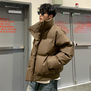 现货5W件冬季三防重磅硬挺boxy短款羽绒立领PU皮棉衣外套加厚棉服图片