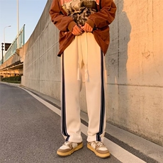 休闲裤男港风潮流条纹拼色2024春秋新款ins宽松百搭长裤K3301-P35，男装休闲裤，星座412