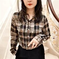 春装新款，双皱格子衬衣，其它，赫琳娜