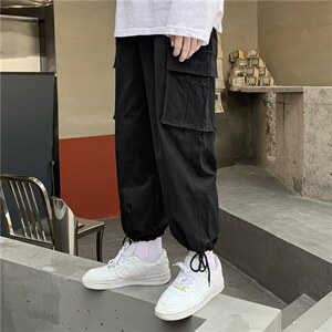 抽绳工装裤男士ins潮牌束脚裤炸街宽松潮流百搭直筒休闲K0723-p35，男装休闲裤，星座1008-1