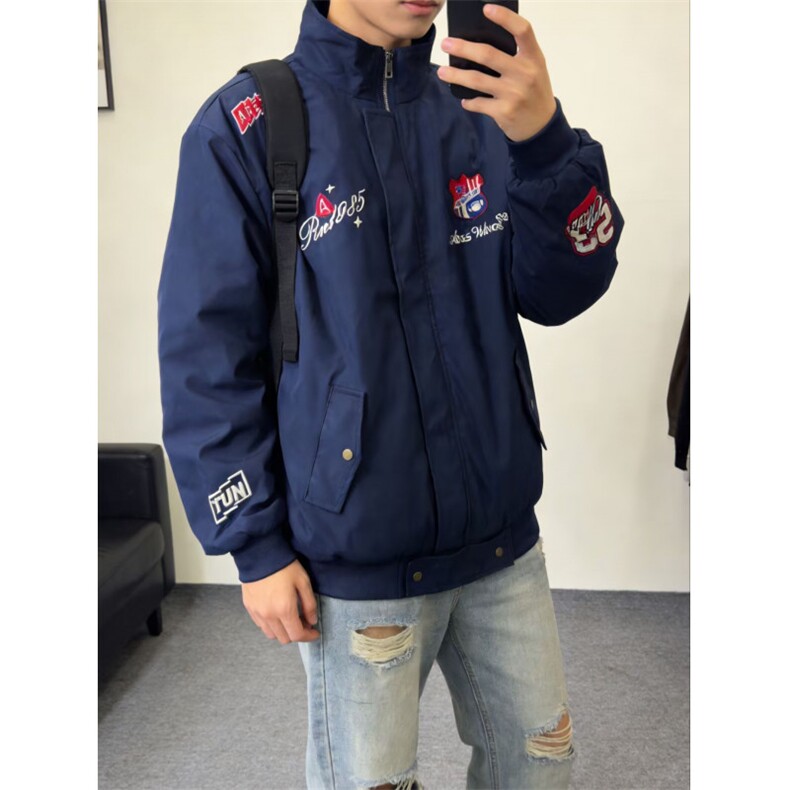 W11100-P73网图现货春季新款防风棒球服翻领夹克机车刺绣外套,男装夹克,星座1608