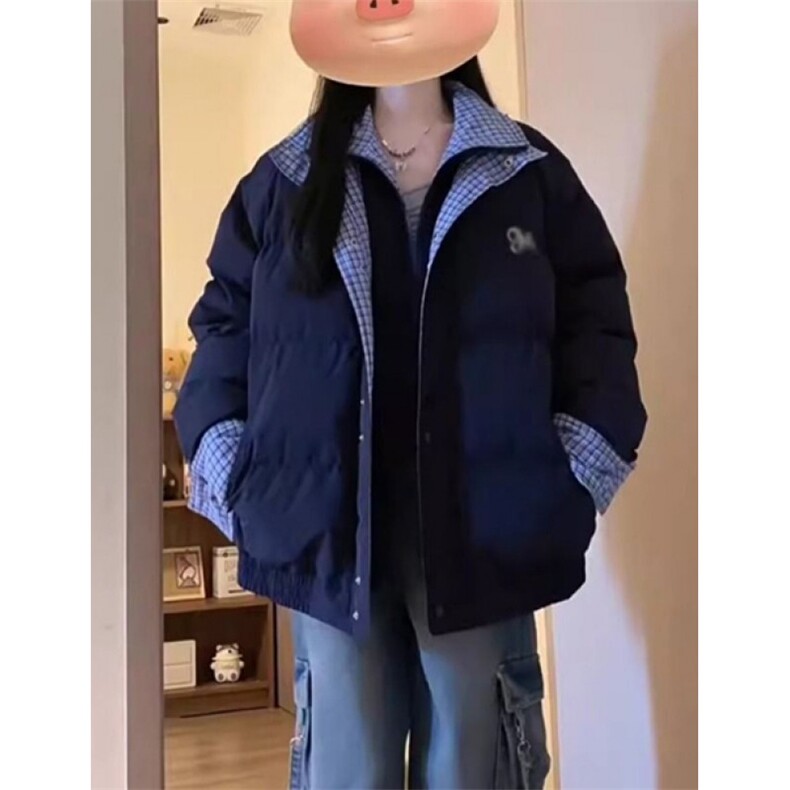 假两件格子拼接羽绒棉服女冬季加厚面包服棉衣外套MT094,男装棉衣,星座1116A（原606A-3）