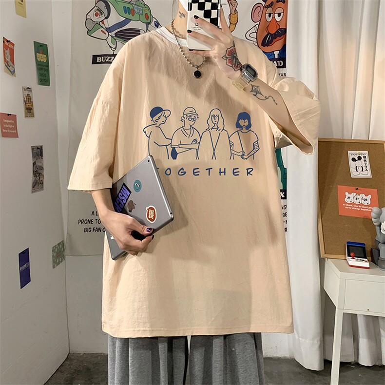 YT26191-P30亚麻短袖t恤男大码五分袖男宽松七分袖海报风,男装T恤,电商A040