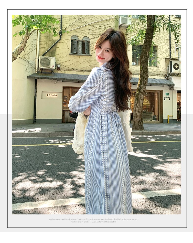 绝美漂亮蕾丝流苏马甲套装裙女秋季格纹连衣裙两件套,女装连衣裙,2C133
