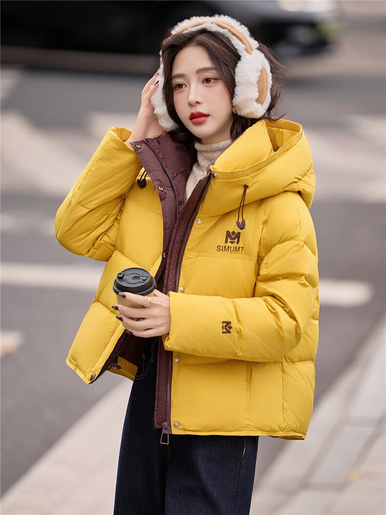 冬季新款M绣花时尚撞色休闲简约羽绒服女,女装羽绒服,微微衣阁