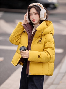 冬季新款M绣花时尚撞色休闲简约羽绒服女图片