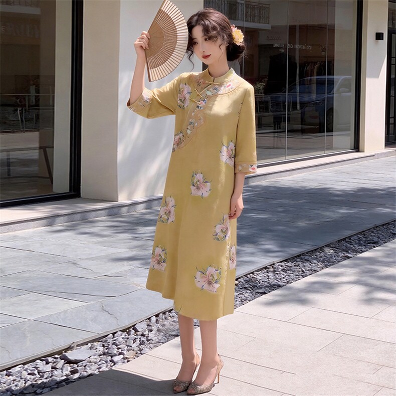 芷墨春季新款新中式设计感唐装上衣连衣裙显高显瘦日常通勤连衣裙,女装连衣裙,芷墨服饰