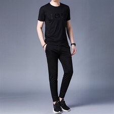 男士休闲百搭套装夏季2023新款圆领短袖t恤运动裤子两件套，男装休闲套装，电商B212（原钱塘6029）